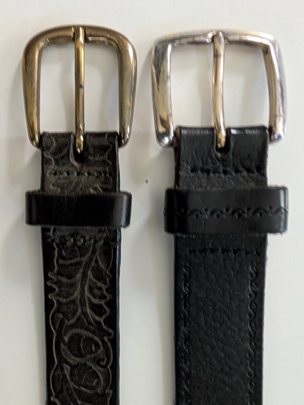 Women's Leather Belts Set of 2 - Brown/Gold & Black/Silver Size Medium